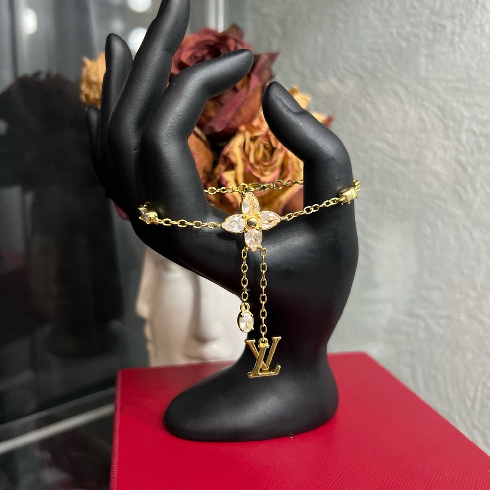 Gold and Clear Crystal Flower Bracelet